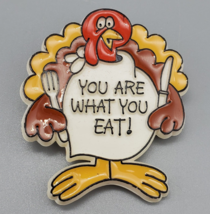 Hallmark Pin Thanksgiving Vintage Turkey You Are What You Eat Fork Funny Brooch - £9.66 GBP