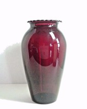 Royal Ruby Red Vintage Anchor Hocking Depression Glass Hoover 9&quot; Flower Vase - $14.99