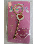 Heart Key Charm Gold Red White - £5.44 GBP