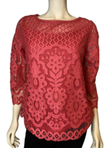 Rafaella Pink Lace Overlay 3/4 Sleeve Top Size M - £11.18 GBP