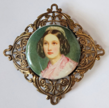 Vintage Signed West Germany Victorian Lady Portrait Brooch  2.1/4&quot; Diameter - £27.43 GBP