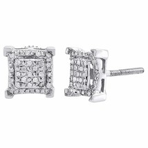 Diamond Square Earrings 10K White Gold Over Round Cut Pave Design Studs 2 Tcw. - £68.78 GBP