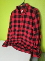 St. Johns Bay Flannel Shirt Adult Large Red Black Buffalo Check Long Sleeve - £37.24 GBP