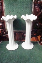 Hutschenreuther Pair Candle Holders, German, Fluted Body Ruffled Borders... - $79.37