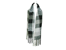 Womens Soft Chunky Warm Scarf Wrap Knit Fringe Black White Gray Plaid Lg... - £15.40 GBP