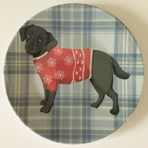 Black Lab Dog Appetizer Tidbit Christmas Plaid Melamine Plates 6&quot; set of 4  - £22.62 GBP