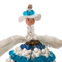Safety Pin Beaded MCM Doll Kitschy Mid Century Handmade Blue White Chenille - $19.79