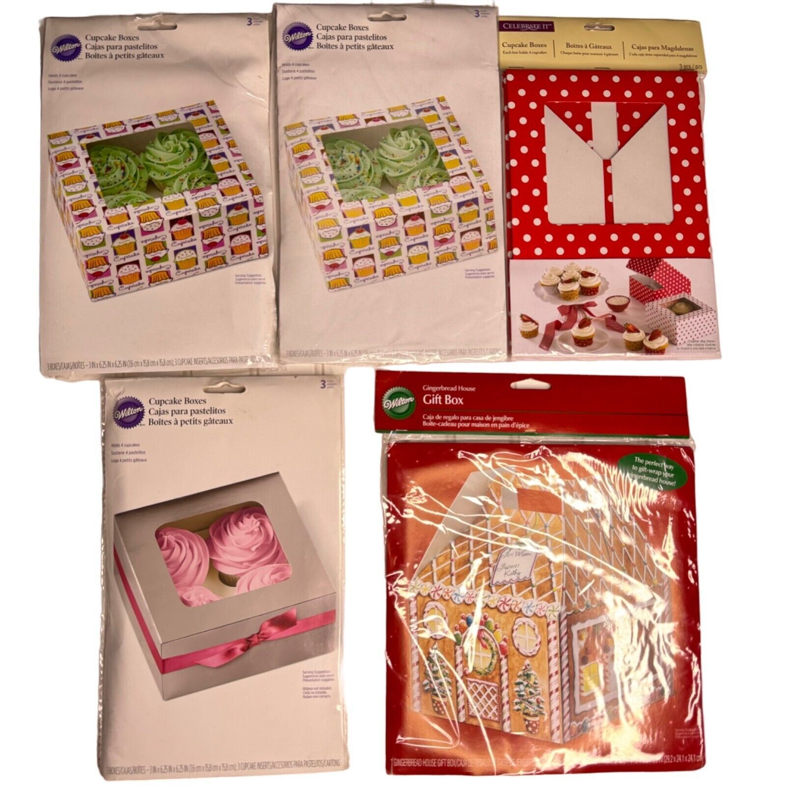 Primary image for Wilton 4-Cavity Cupcake Box Cupcake Lot Gingerbread Gift Box Celebrate It Baking