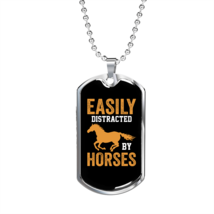 Easily Distracted by Horses Horse Necklace Stainless Steel or 18k Gold Dog Tag  - £38.52 GBP+