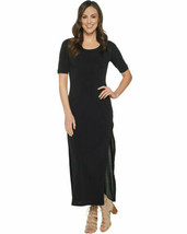 G.I.L.I. Womens Short Sleeve Side Slit Maxi Dress Petite Small Black A30... - $16.07