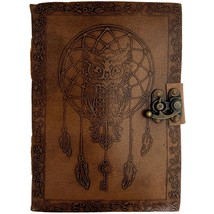 100% Leather Engraved Owl Dream Catcher Journal with Sun Design on back - $32.66