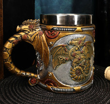 Ebros Golden Steampunk Cyborg Robotic Dragon Beer Stein Tankard Coffee C... - £22.30 GBP