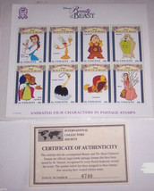 Disney Animated Film Characters in Postage Stamps Beauty &amp; the Beast St Vincent - £23.55 GBP