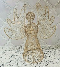 Vintage Christmas Angel Tree Topper Gold Curly Wire Metal Sparkly Table Decor - £8.76 GBP