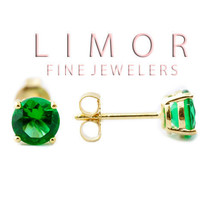 4MM 5MM 6MM 14K Yellow Gold Covered Silver Emerald Round Shape Stud Earrings - £11.73 GBP+