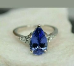 3Ct Pear Simulated Blue Tanzanite Engagement Ring 14K White Gold Plated - £76.03 GBP