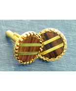 Retro 60s GT Stripe Inlaid Wood Cuff Link Set; Vintage Woodsman Business - $20.95