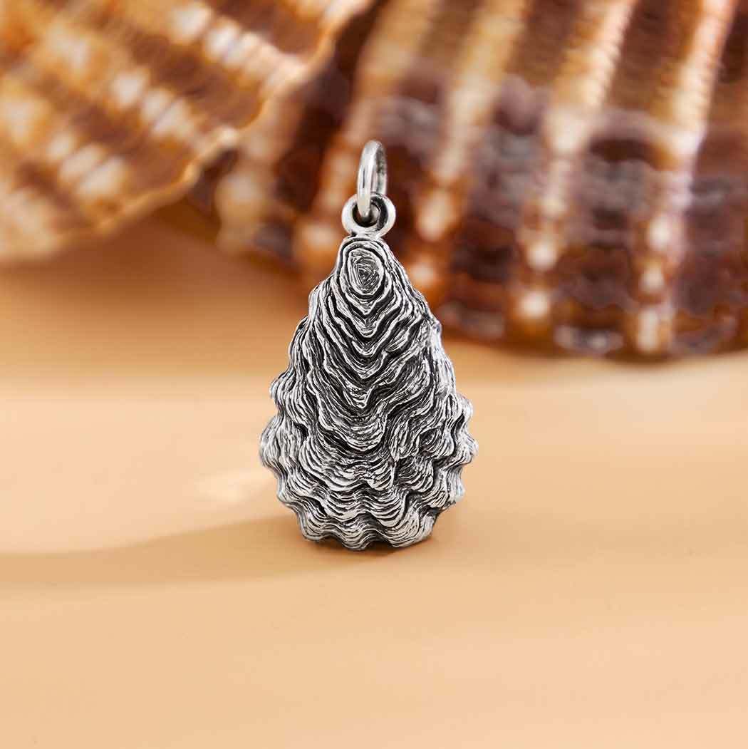 Sterling Silver Oyster Shell Charm 25x13mm - $36.32
