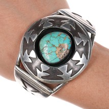 6.25&quot; 50&#39;s-60&#39;s Navajo Overlay cuff bracelet sterling w/turquoise - £588.02 GBP