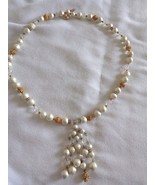Vintage Faux Pearl Necklace with Gold Nuggets and tassels (#0398) - $60.16 CAD