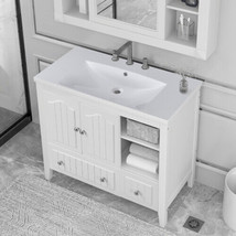 36&quot; Bathroom Vanity with Ceramic Basin, Bathroom Storage Cabinet - White - £349.13 GBP
