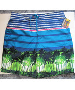 NWT Joe Boxer Swim Bathing Suit Trunks Shorts 4 Pockets Blue Green Palms... - £18.59 GBP