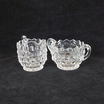 Fostoria American Small Creamer &amp; Open Sugar Clear Stacked Cube Pattern 2.5&quot; Vtg - £11.50 GBP