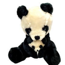 Vintage 1978 Dakin Plush Panda Bear with Baby Bear Black White Stuffed Animal 11 - £16.39 GBP