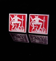RED Devil Cufflinks / silver SWANK / demon satan / valentines devil / figural ho - £219.82 GBP