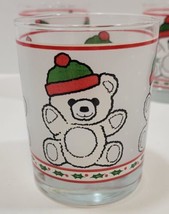 Vintage 4 1/8&quot; Libbey Glass Frosted Christmas Teddy Bear Glasses - Lot of 4 - £15.92 GBP