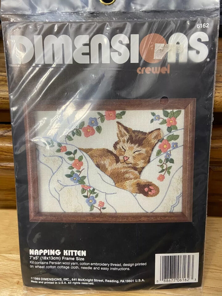 1989 Dimensions Crewel Needlepoint Napping Kitten 7&quot; X 5&quot; Frame Size *NE... - $13.99