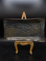 Raku Art Pottery Iridescent Textured Dark Blue  Tray Chain Links Signed JF 22 - £19.46 GBP