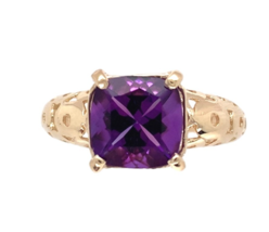 14k Yellow Gold 1.90 Carat Cushion Cut Genuine Natural Amethyst Ring (#J... - €678,02 EUR