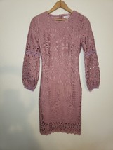 Womens SMALL Jessakae Crochet Lace Mesh Short Sleeve Dress Pink Cottagecore Boho - £26.15 GBP