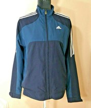 Adidas Blue Color Block Full Zip Lined Windbreaker Trefoil Sleeves Wms XLarge - £34.06 GBP