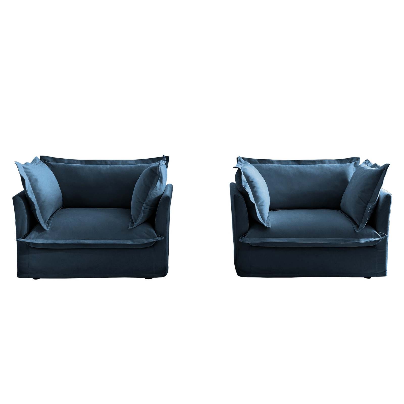Set of 2 Blue Chenille Slipcovered Deep Seat Armchairs Living Room Item image 15
