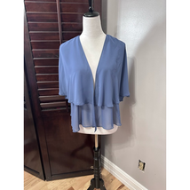 SLNY Cardigan Shrug Women&#39;s 16 Blue Solid Short Sleeve Open Front New - $19.39