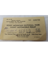 Rocky Mountain National Park 1956 15 Day Automobile Permit September - £14.94 GBP