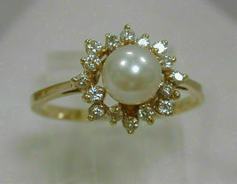 1.50 Carat Diamond and Pearl Women&#39;s Engagement Ring 14K Yellow Gold Over Band - £65.08 GBP