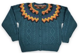 Vtg Jos A Bank Sweater Cardigan Teal Green 100% Wool Cable Knit Button Womens L - £22.48 GBP