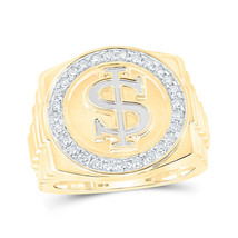 Authenticity Guarantee 
10kt Yellow Gold Mens Round Diamond Dollar Sign Circl... - £907.86 GBP