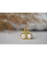 White Jade Earrings, Mini Edelstein Earrings, Small Gold Earrings, 6mm, ... - £25.12 GBP