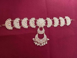 Gold Plated Bollywood Style Kundan sheesh full Head Band Hair Indian Jewelry Set - £27.32 GBP