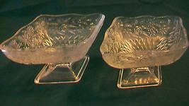 TWO VINTAGE DIAMOND SHAPE INDIANA GLASS COMPOTE DISHES, PINEAPPLE FLORAL... - $40.00