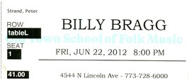 Billy Bragg Ticket Stub Juin 22 2012 Chicago Il - £28.30 GBP
