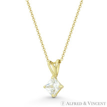 Solitaire 4mm Princess Cut CZ Crystal Rabbit-Ear 11mm Pendant in 14k Yellow Gold - £30.08 GBP+