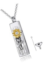Bar Urn Necklace for Ashes Sunflower Sterling Silver - £105.17 GBP