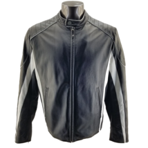 Wilsons Leather Motorcycle Men&#39;sBiker Jacket Cafe Racer Vintage Black/Wh... - $120.15