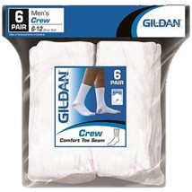 GILDAN USA 883096287803 GB753-6MGHT 6PK White Men&#39;s Crew Socks, 2.50&quot; He... - $23.41