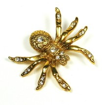 SPIDER Figural Pin Brooch Vintage Rhinestone Bug Insect Gold Tone - £14.43 GBP